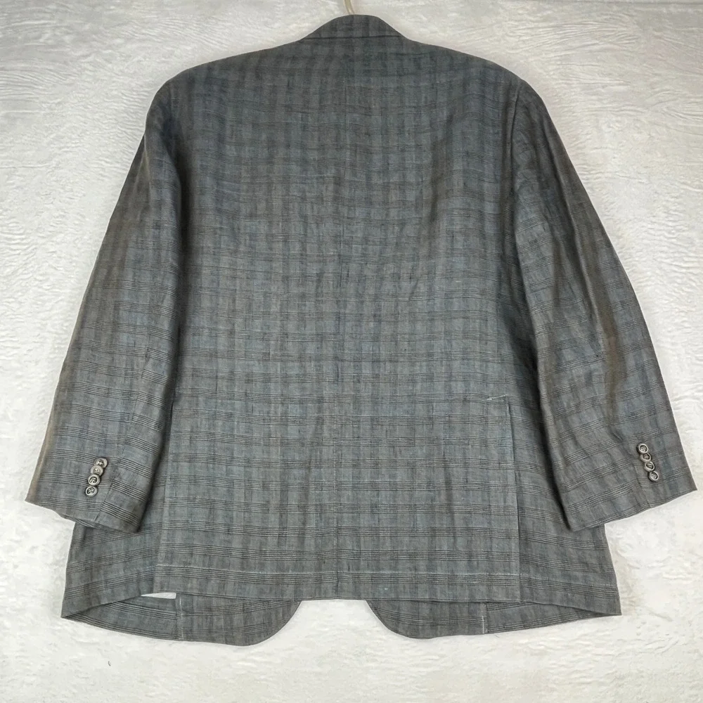 Flynt Sparrow‎ 44R Linen Blazer Gray Plaid Ticket Pocket Summer Sport Coat